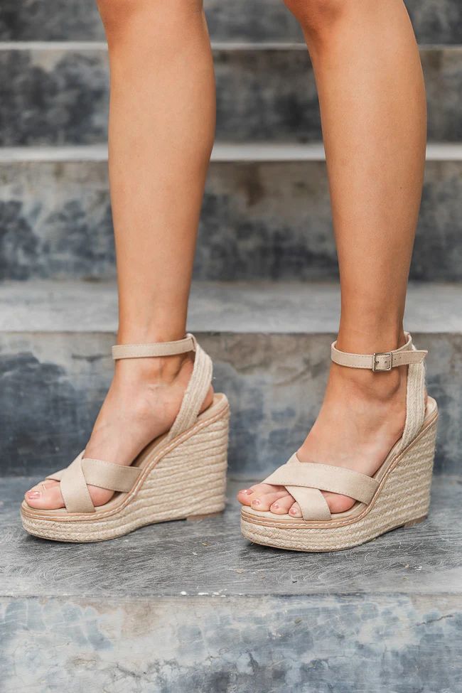 Shannon Cross Strap Oatmeal Wedges | The Pink Lily Boutique