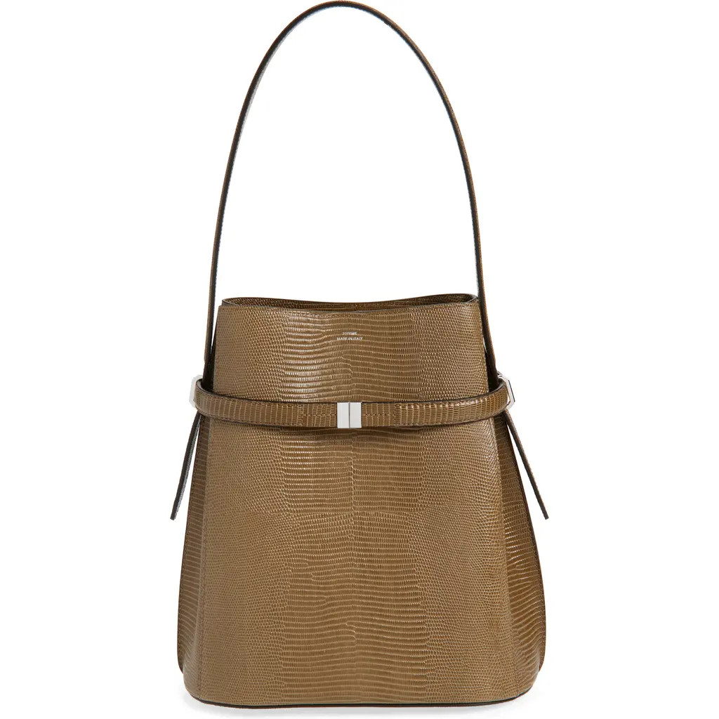 TOTEME Belted Lizard Embossed Leather Bucket Shoulder Bag in Dark Olive at Nordstrom | Nordstrom