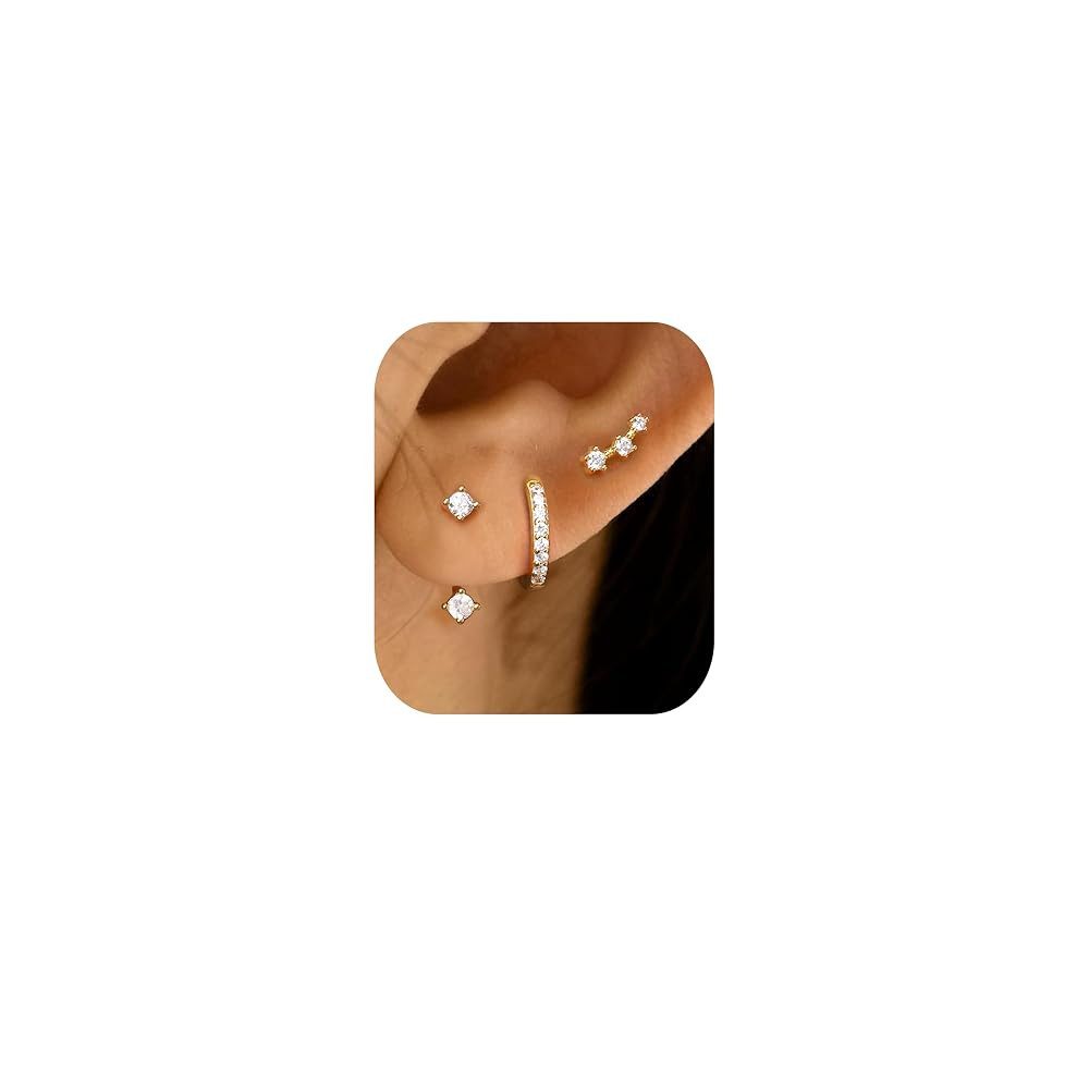 Fiasaso 6 Pairs 925 Sterling Silver Cubic Zirconia Stud Earrings For Women Men Set Hypoallergenic... | Amazon (US)