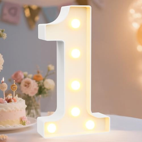 Pooqla Decorative Led Light Up Number Letters, White Plastic Marquee Number Lights Sign Party Wedding Decor Battery Operated Number (1) | Amazon (US)