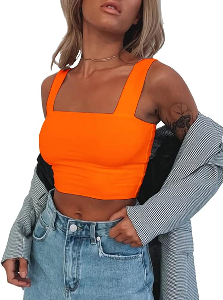 Abardsion Women's Sexy Sleeveless Skinny Basic Strappy Crop Tank Tops (Orange, S) at Amazon Women... | Amazon (US)