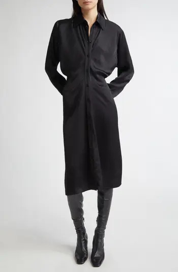 TOTEME Slouch Long Sleeve Crepe Satin Midi Shirtdress | Nordstrom | Nordstrom