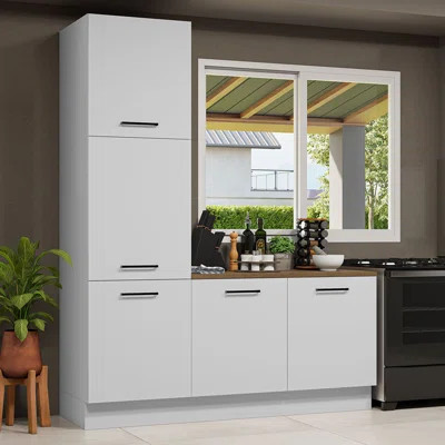 Hazel Kitchen Set 70"L Pantry Storage and Base Cabinet Engineered Wood Multiple Compartments Organization Unit - White | Wayfair North America