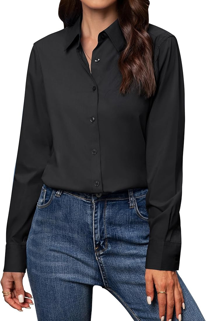 Women's Button Down Shirts Classic Fit Dress Shirt Work Business Casual Long Sleeve Blouse Tops | Amazon (US)
