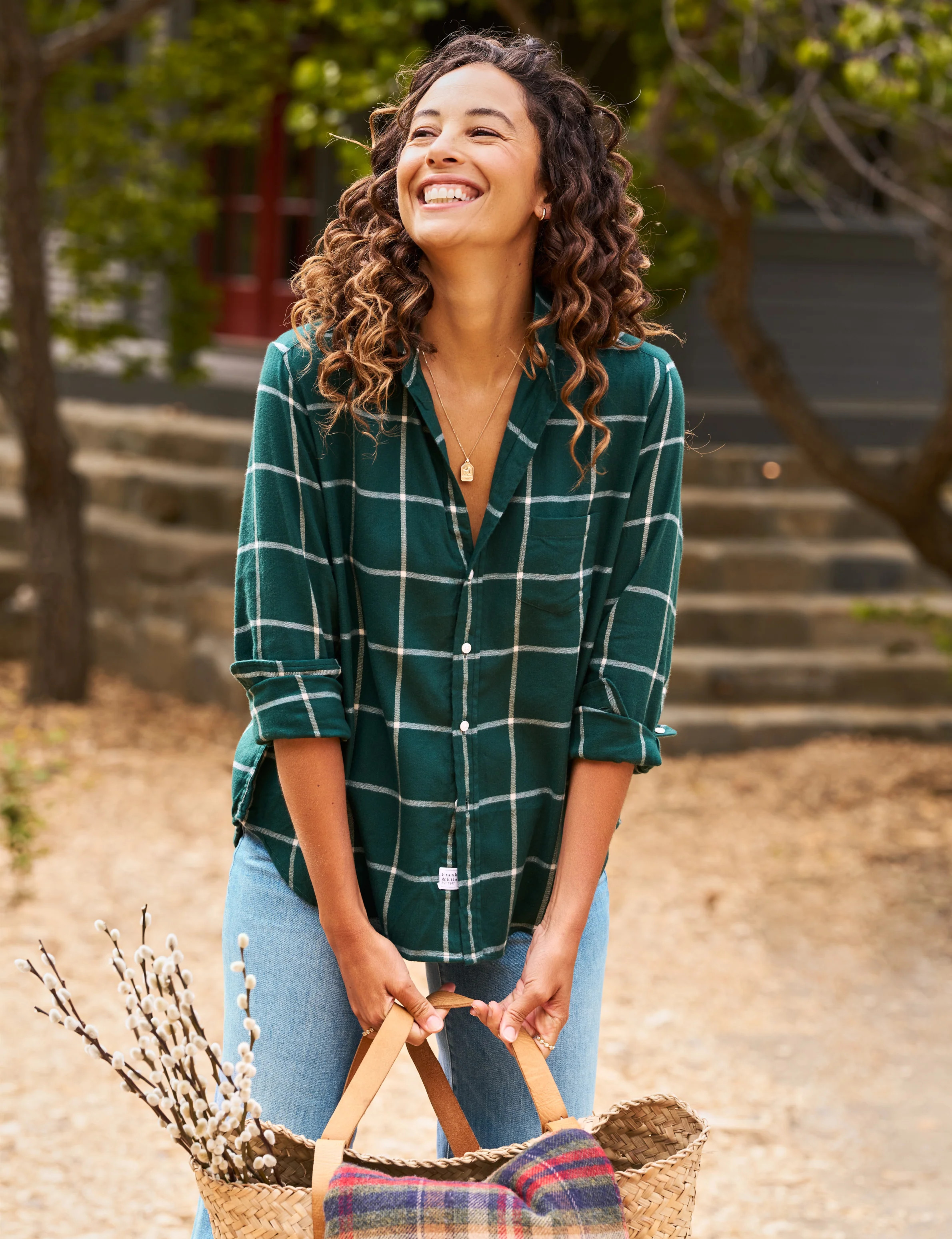 EILEEN Green Windowpane, Italian Flannel | Frank & Eileen