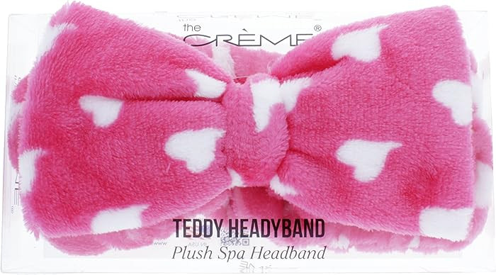 The Crème Shop – Hot Pink Teddy Headyband with White Hearts For Makeup Hair Hold Band | Amazon (US)