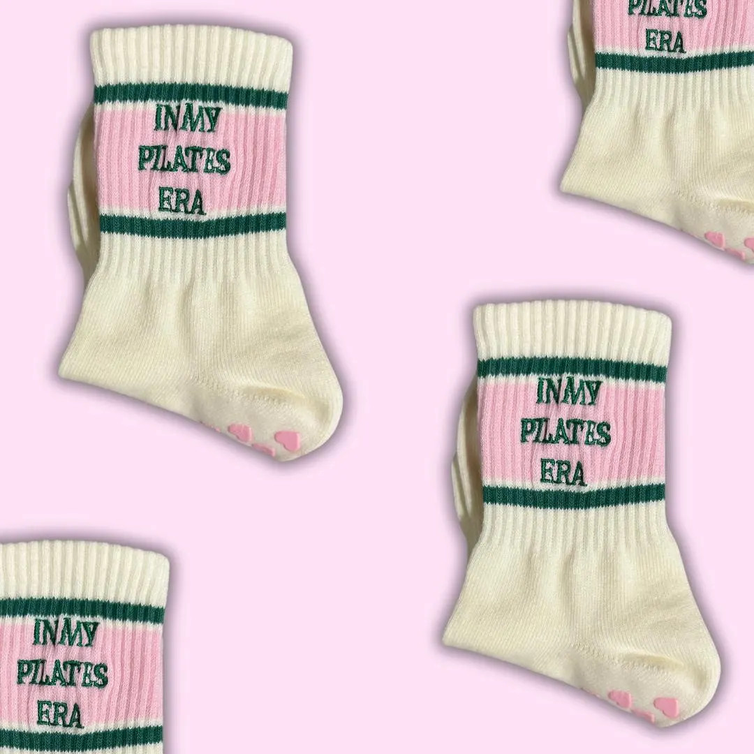 In My Pilates Retro Pink and Green Cream Non Slip Grip Sock With Heart Grips for Pilates, Barre, ... | Etsy (US)