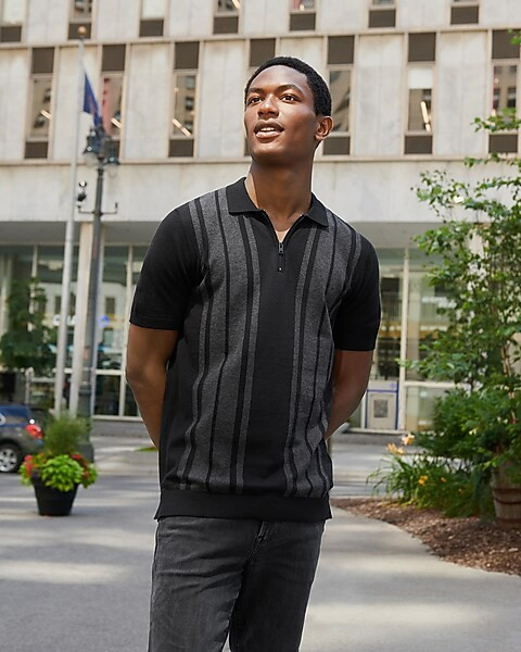 Vertical Striped Short Sleeve Zip Polo Sweater | Express