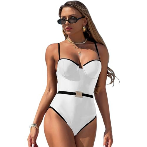 One Piece Swimsuit for Women Adjustable Lightweight Tummy Control Solid Swim Suits Bathing Suits Swimwear(#597-white, Medium) | Amazon (US)