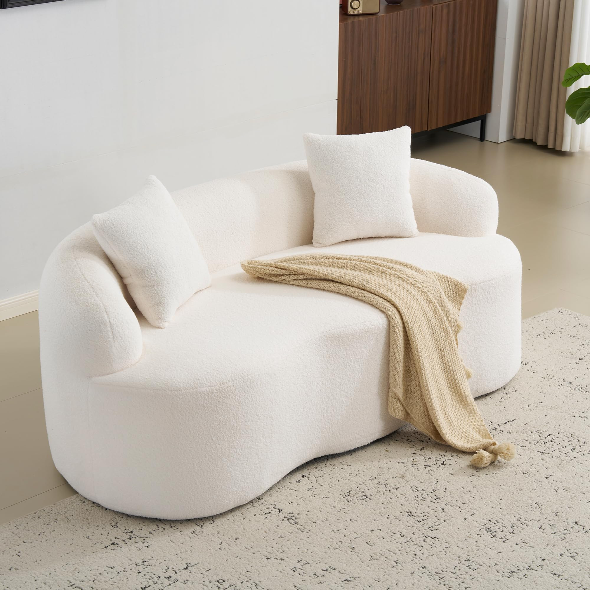 67”Curved Loveseat Sofa for Living Room, Deep Seat Love Seat Couch with 2 Throw Pillows, Modern... | Amazon (US)