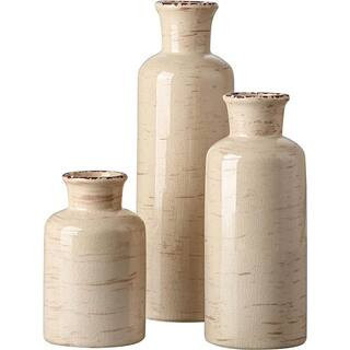 Ceramic Rustic Vintage Vase with 3 Piece Set of Glazed Decorative Vase Table for Table Fireplace Decor Living Room White | The Home Depot