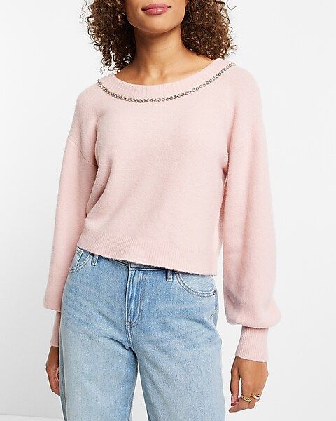 Bow Embellished Open Back Sweater | Express