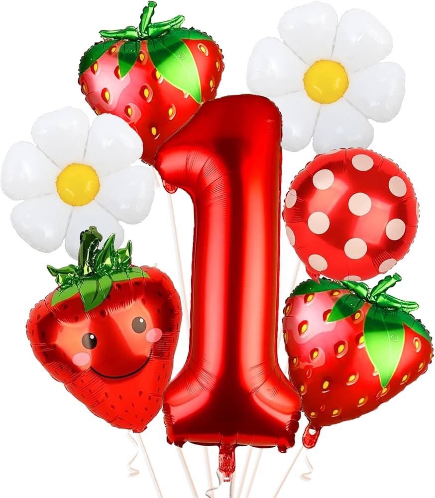 NANAGALI 7Pcs Berry First Party Decorations, 40" Red One Balloon for First Birthday Decorations S... | Amazon (US)