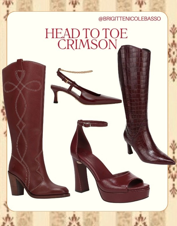 crimson outfit, crimson heels, crimson boots, burgundy outfit, burgundy heels, burgundy boots, oxblood shoes, oxblood boots, wine red heels, dark red heels, deep red boots, cherry red shoes, red monochrome outfit, tonal dressing, head to toe red, fall shoe edit, fall shoes, winter shoes, holiday outfit shoes, date night heels, wedding guest heels, office outfit shoes, knee high boots, tall boots, heeled knee high boots, croc embossed boots, crocodile embossed boots, pointed toe boots, pointed toe heels, mary jane heels, slingback heels, kitten heel slingbacks, strappy heels, platform heels, block heel sandals, western boots, cowboy boots, heeled cowboy boots, brownish red boots, leather boots, statement shoes, capsule wardrobe shoes


#LTKGiftGuide #LTKHoliday