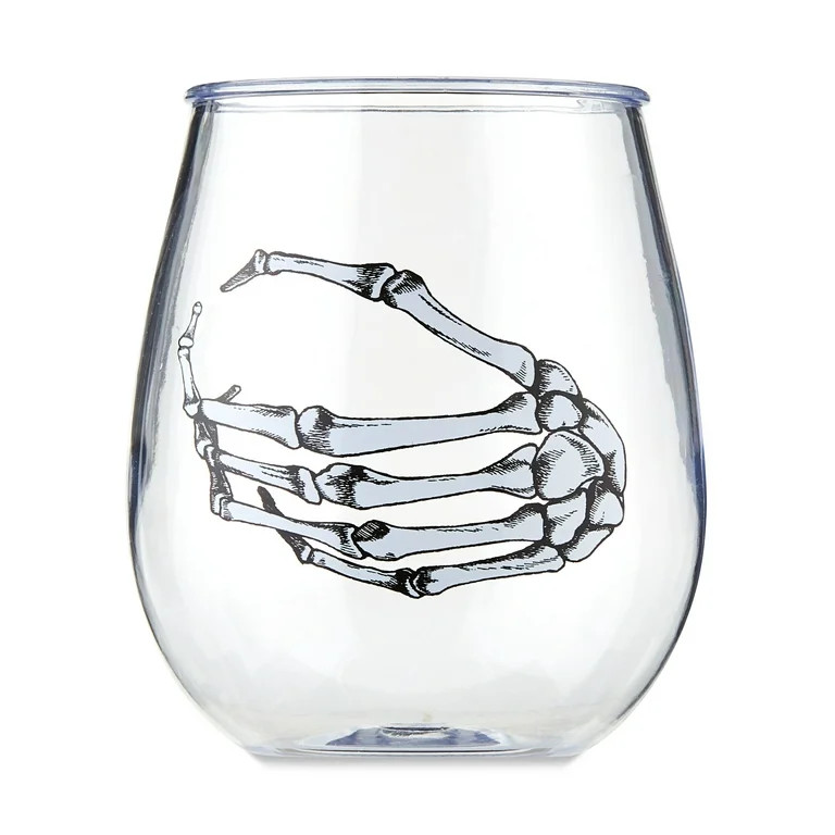 Halloween Skeleton Hand Stemless Wine Glass, 16 oz, Plastic, Way to Celebrate - Walmart.com | Walmart (US)