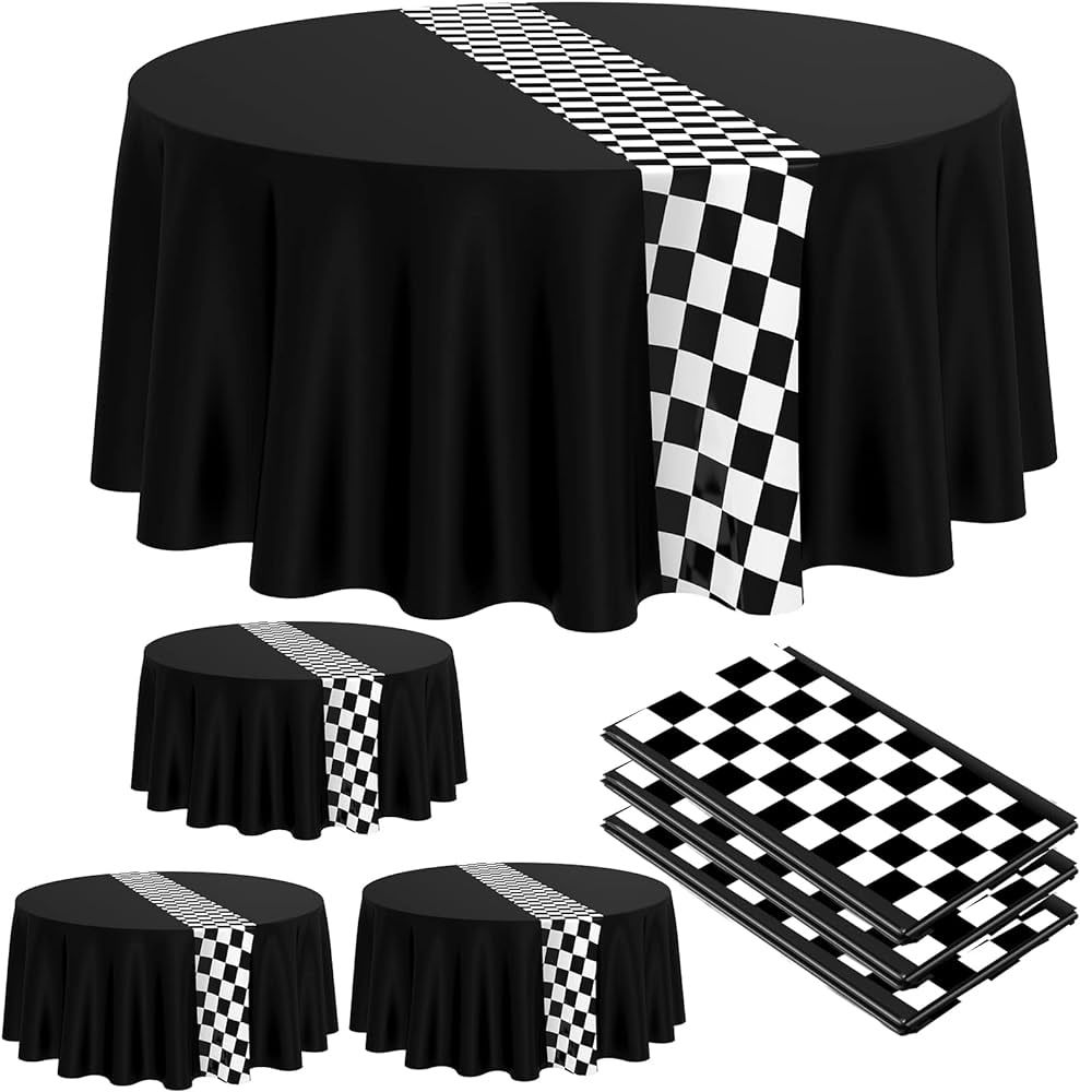 Oudain Cars Birthday Party Supplies Racing Party Decorations Round Racing Tablecloth Checkered Fl... | Amazon (US)