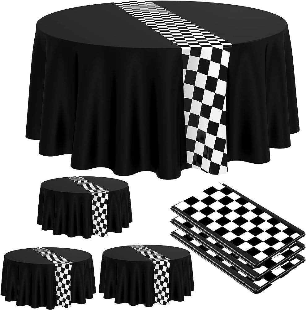 Oudain Cars Birthday Party Supplies Racing Party Decorations Round Racing Tablecloth Checkered Fl... | Amazon (US)