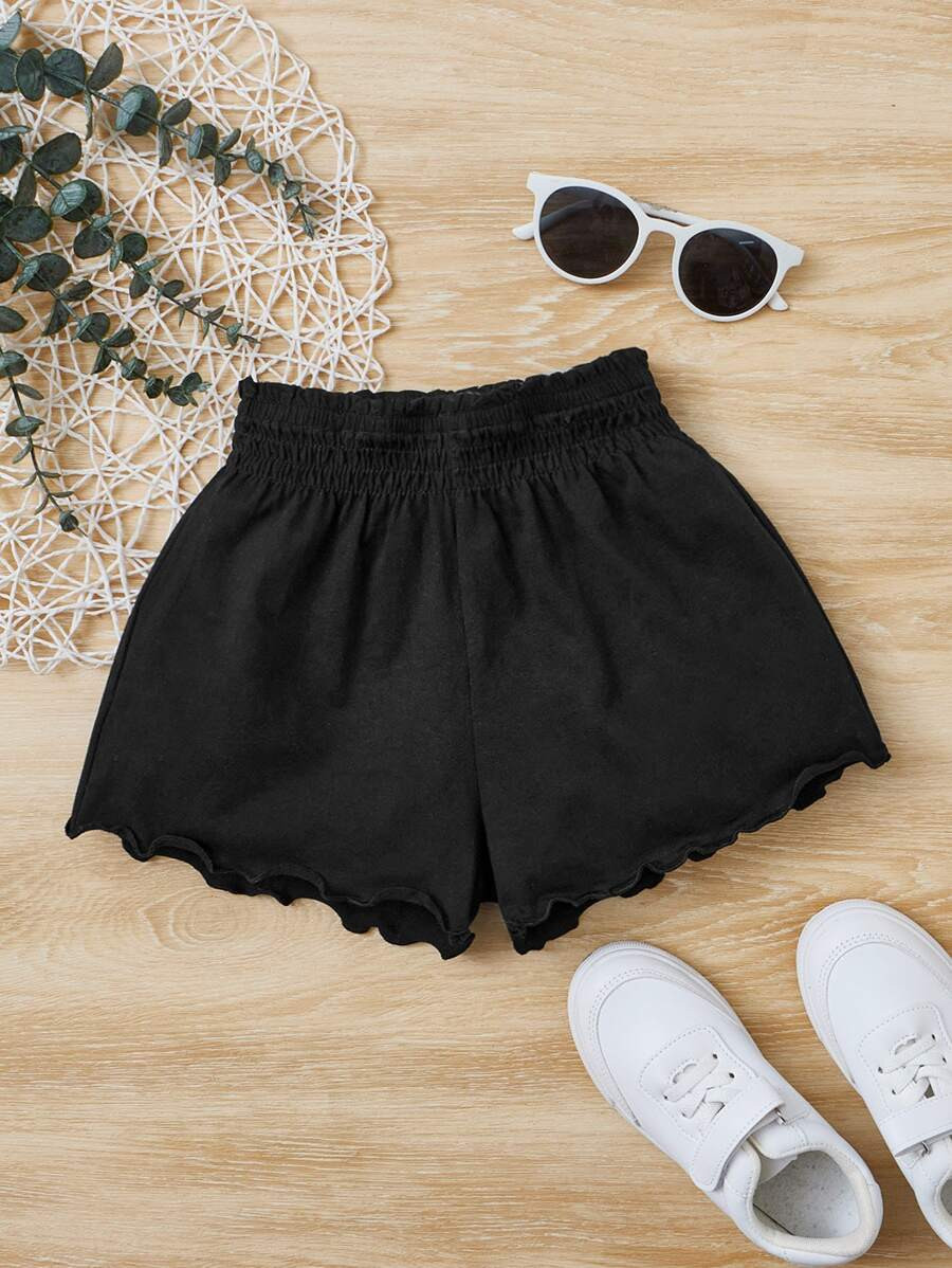 SHEIN Young Girl Toddler Girls Shirred Waist Lettuce Trim Shorts | SHEIN