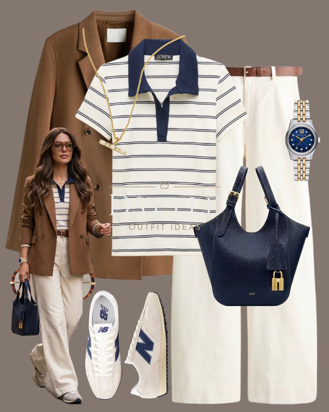 Timeless and tailored. ⚓️ Nothing says "classic" quite like a striped polo and a structured camel blazer. Paired with wide-leg white trousers and retro sneakers for that perfect elevated everyday look.

#OldMoneyAesthetic #QuietLuxury #CoastalGrandmother #WorkwearInspo #StripedPolo #WideLegPants #RetroSneakers #SpringOutfits 

 

#LTKootd #LTKWorkwear