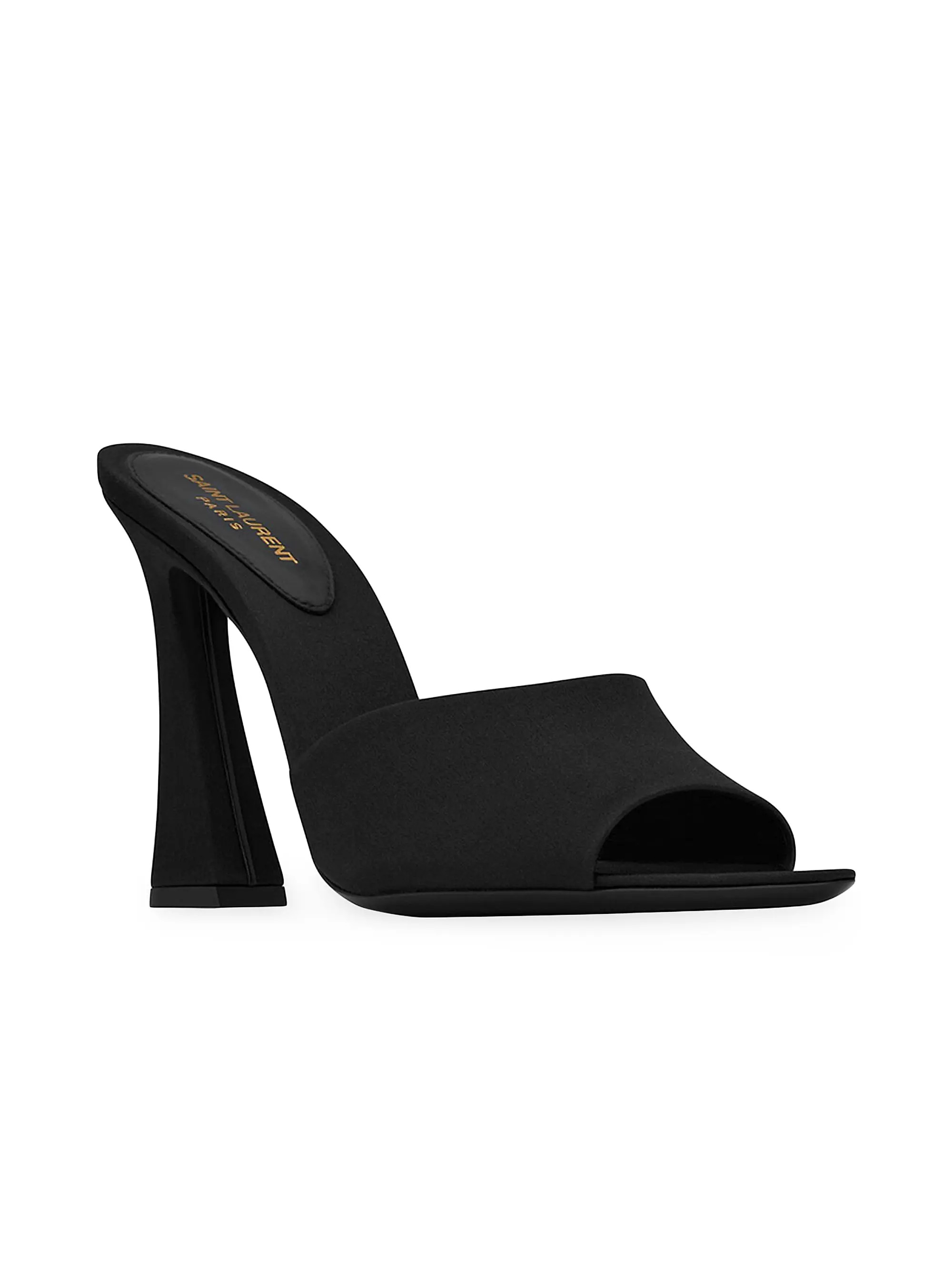Shop Saint Laurent Suite Heeled Mules in Crepe Satin | Saks Fifth Avenue | Saks Fifth Avenue