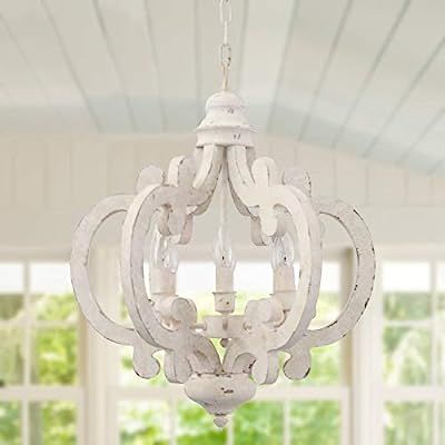 Cottage Chic Crown White Wood Chandelier, 6-Light Farmhouse Chandelier, Wood Chandeliers Farmhous... | Amazon (US)