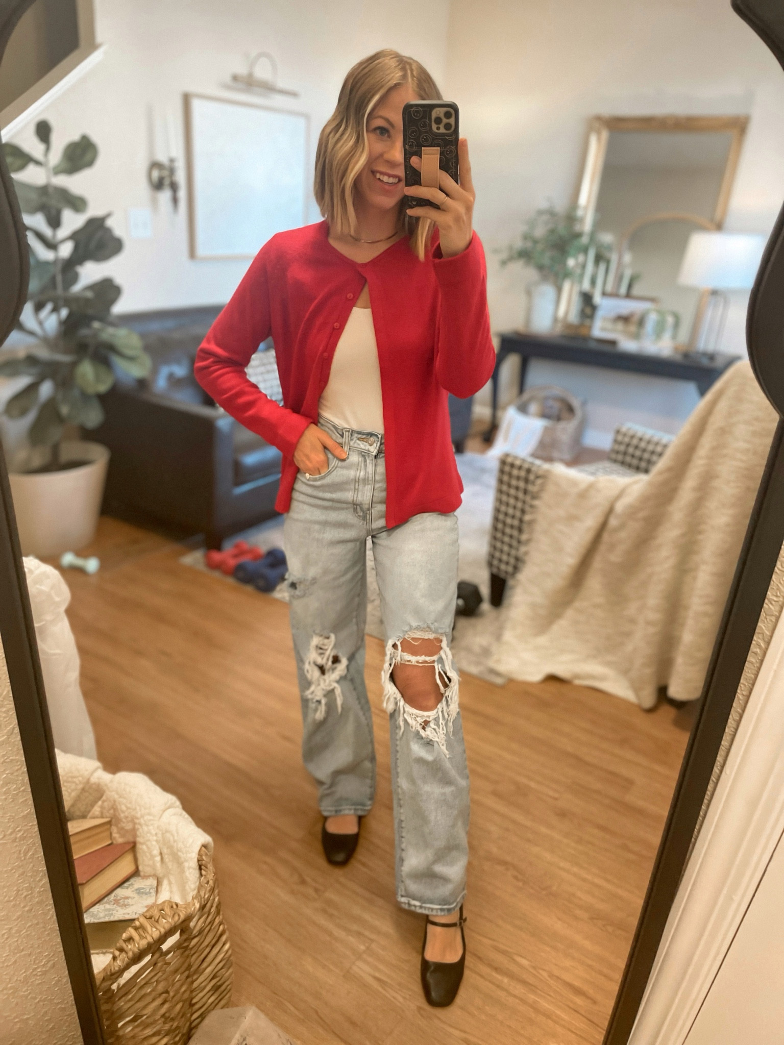 Target Mary Jane flats, women’s Elsa Ballet Flat Wild Fable, red cardigan outfit, baggy jeans

#LTKshoecrush #LTKfindsunder50