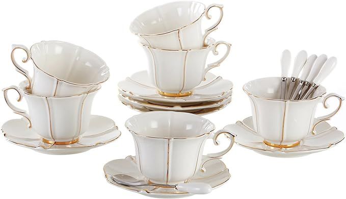 Jusalpha Porcelain Tea Cup and Saucer Coffee Cup Set with Saucer and Spoon FD-TCS08 (6) | Amazon (US)