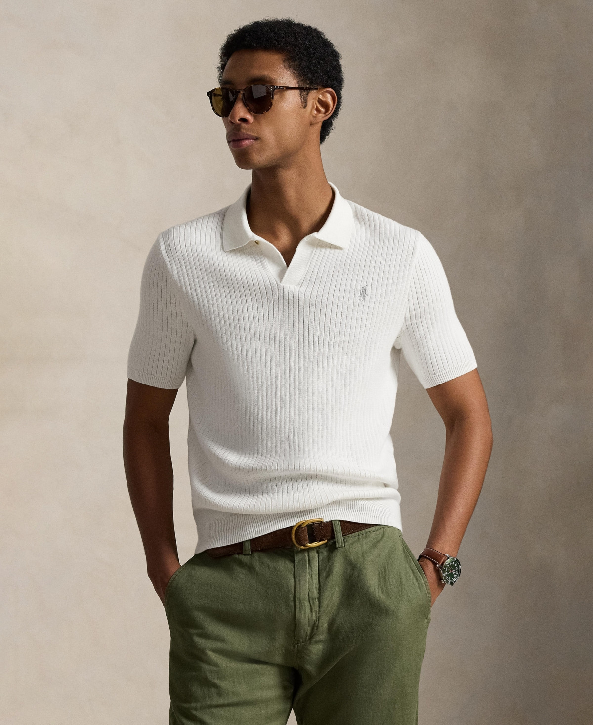 Polo Ralph Lauren Men's Rib-Knit Cotton Johnny Collar Sweater - Deckwash White | Macy's