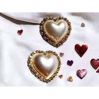 Faux Pearl Heart Stud Clip On Earrings Gold | Etsy (US)