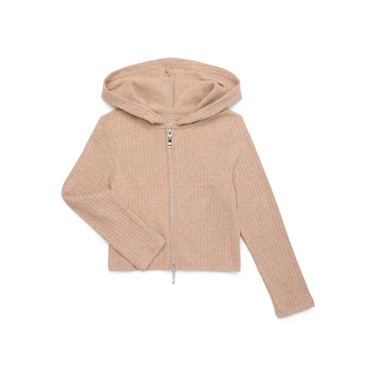 Wonder Nation Tween Girls Ribbed Knit Full Zip Hoodie, Sizes 4-18 | Walmart (US)