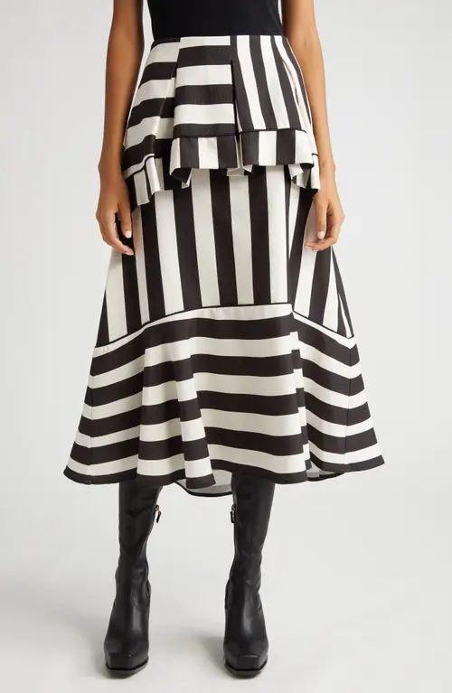 FARM Rio Mixed Stripe A-Line Midi Skirt in Black And White at Nordstrom, Size Small | Nordstrom