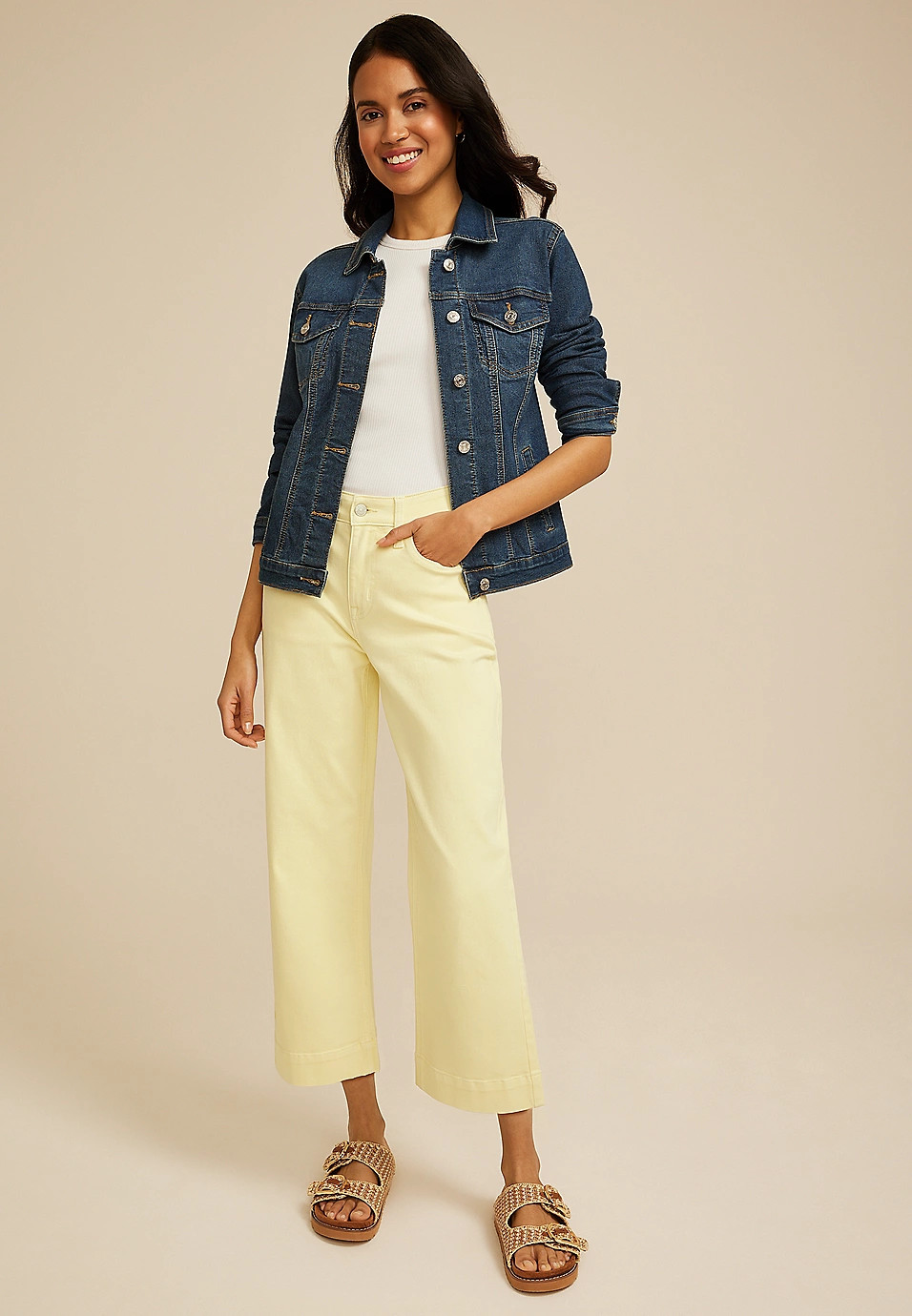 m jeans by maurices™ High Rise Yellow Wide Leg Ankle Jean | Maurices