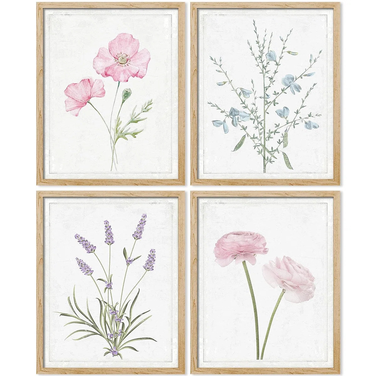 Vibrant Wildflower " IDEA4WALL Framed Lavender Rose Daisy Cornflower Wall Art, Set Of 4 Nature Wi... | Wayfair North America