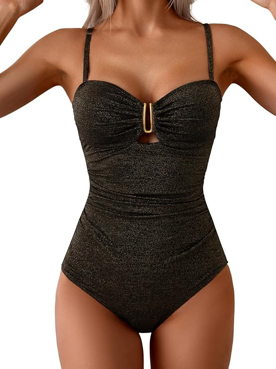 Eomenie One Piece Swimsuit for Women Tummy Control Ruched Bathing Suit Cutout U Wire Swim Suits | Amazon (US)