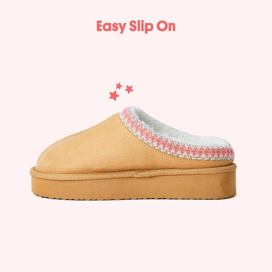 FabKids Girls Platform Fuzzy Slippers Winter Kids Suede Slippers Indoor Outdoor Furry Slipper for... | Amazon (US)