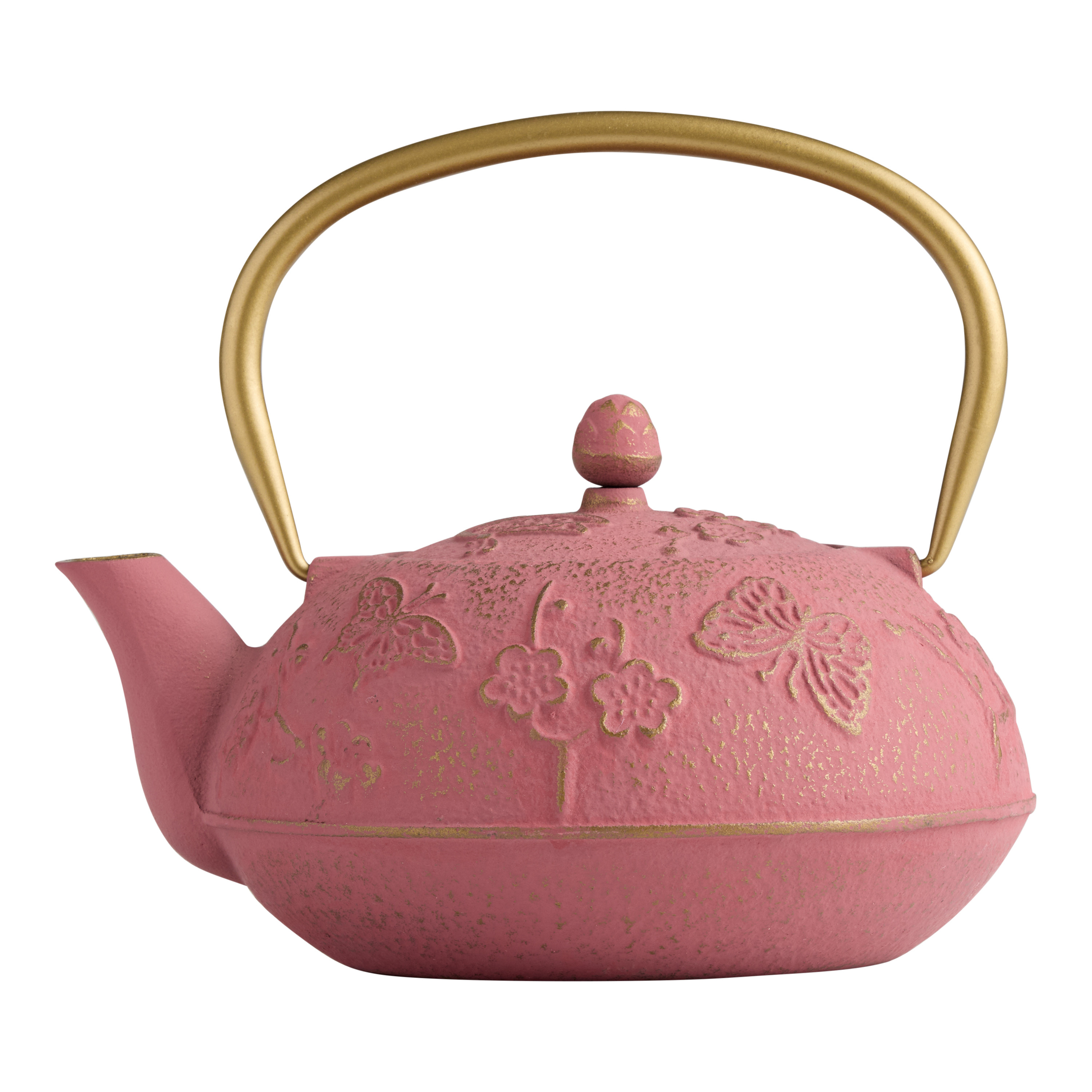 Pink and Gold Cast Iron Butterfly Infuser Teapot | World Market