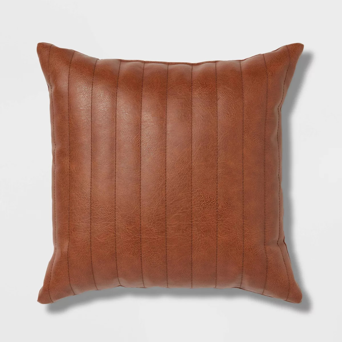 Square Faux Leather Channel Stitch Decorative Throw Pillow Cognac - Threshold™: Indoor Polyuret... | Target