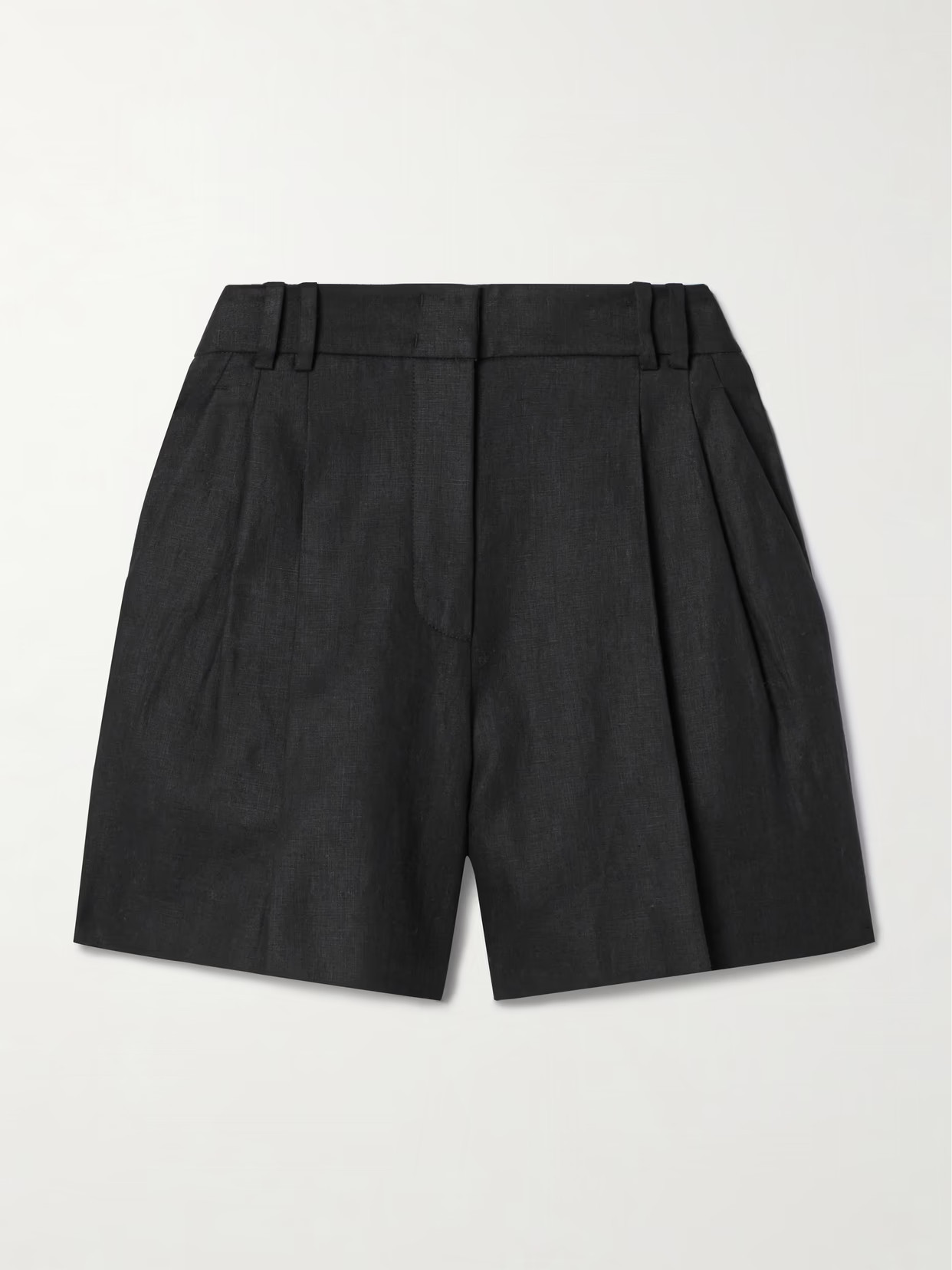 Another Tomorrow - + Net Sustain Pleated Linen Shorts - Black | NET-A-PORTER (US)