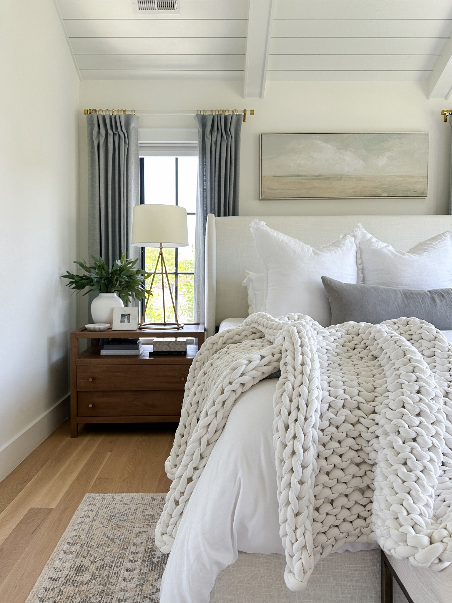 Use code Drew30 for 30% off my bamboo bedding from Cariloha! White upholstered bedframe in Zuma, white, linen curtains in mineral blue, two drawer wood nightstand in color driftwood

#LTKHome #LTKSaleAlert #LTKStyleTip