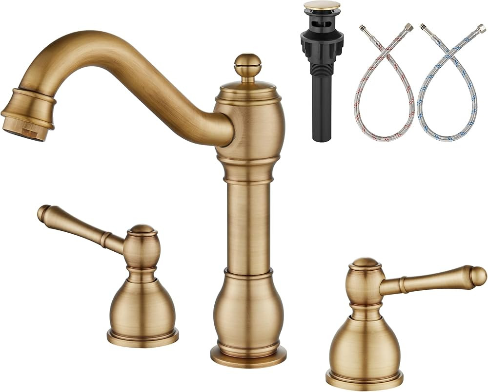 Aolemi Antique Brass 8 Inch Widespread Bathroom Sink Faucet Double Lever Handle 3 Hole Deck Mount... | Amazon (US)