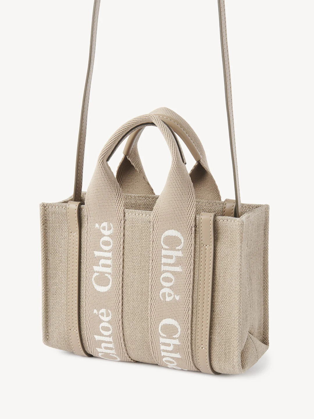 Mini Woody tote bag in linen | Chloe US