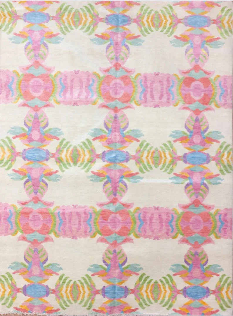 Beige Hand-knotted Wool Rug, Faded Grey Accent Oushak Rug, Muted Green and Peach Turkish New Rug:... | Etsy (US)