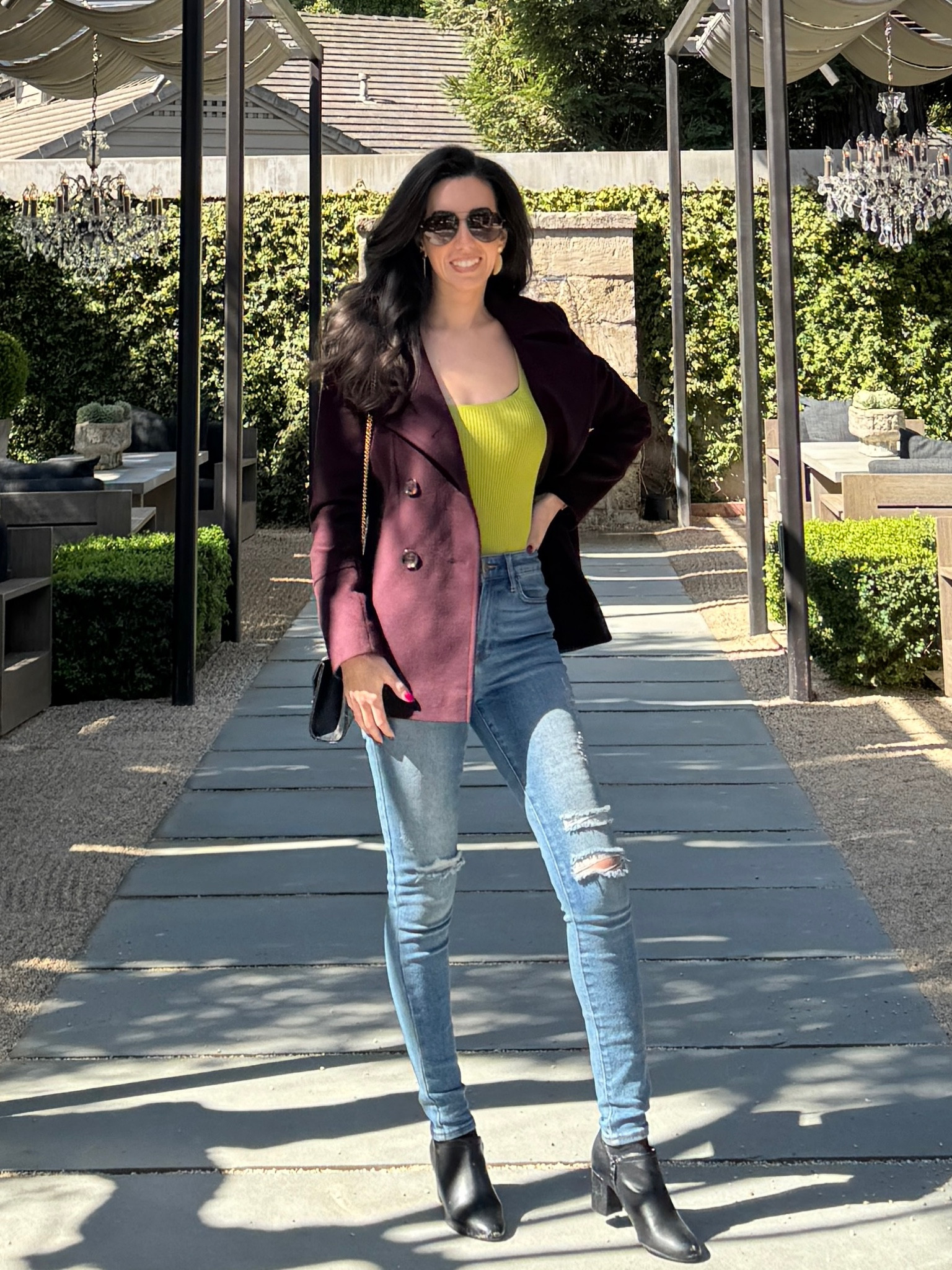 Who doesn’t love a great jacket? This Sam Edelman jacket is from Nordstrom, lime green bodysuit from Amazon, lucky brand jeans and my YSL bag. Perfect for a fall girls wine tasting trip. Add a hat and it’s perfection! 

#LTKWorkwear #LTKTravel