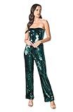 Dress the Population Women's Andy Strapless Sequin Wide Leg Jumpsuit, Deep Emerald, X-Small | Amazon (US)
