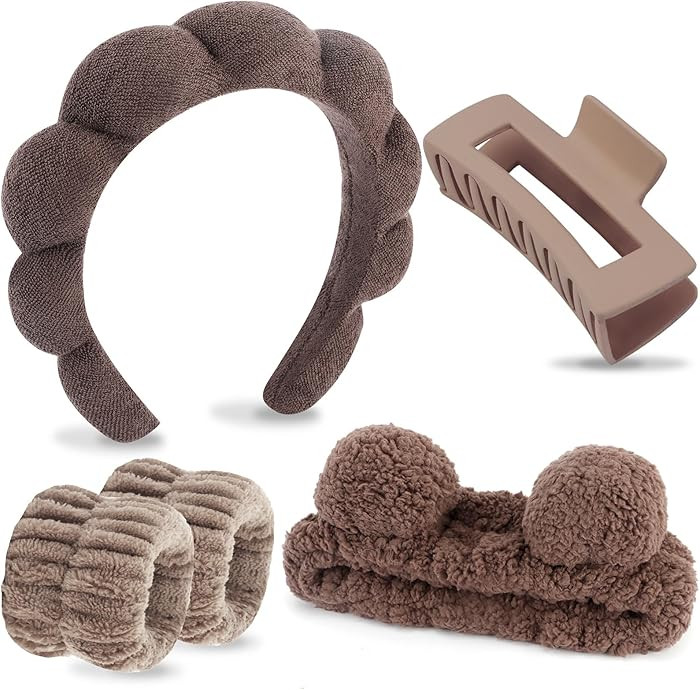 VELSCRUN Spa Headband, Makeup Face Wash Skincare Headbands, 5 Pcs Sponge Get Ready Bear Ears Hair... | Amazon (US)