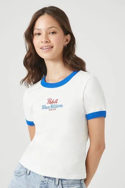 Embroidered Pabst Ringer Cropped Tee | Forever 21 (US)