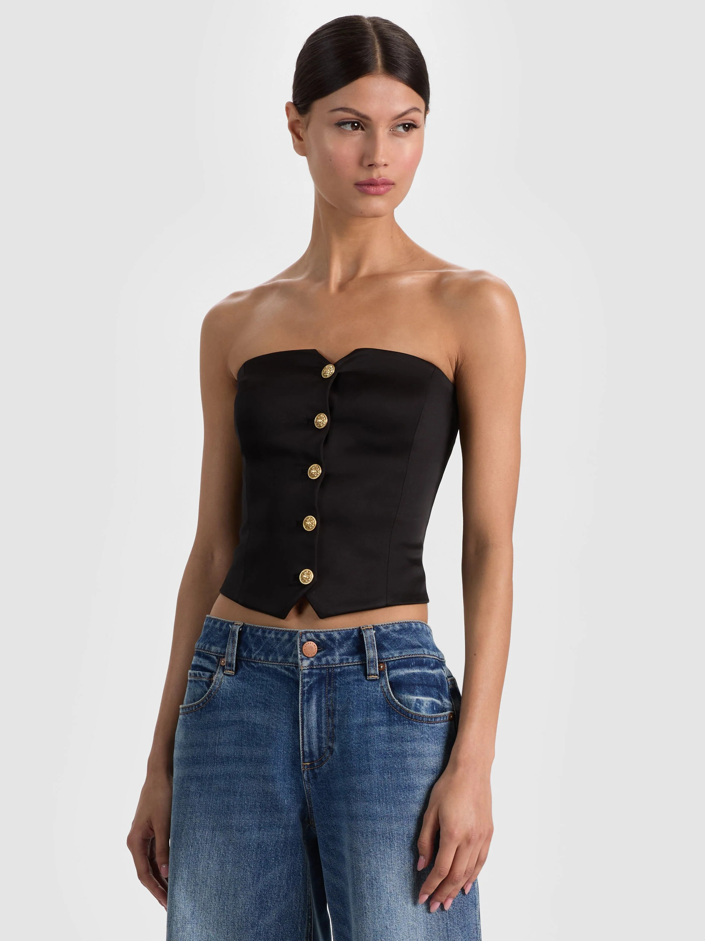 KELCEY STRAPLESS VEST in BLACK | ALICE + OLIVIA | Alice + Olivia