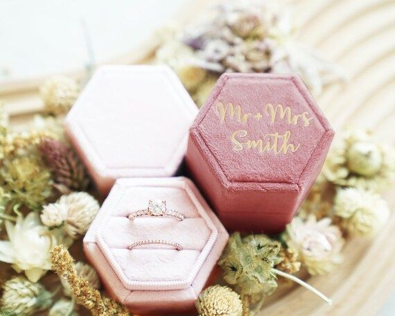 Monogram Ring Box | Wedding Engagement Ring Box | Custom Ring Bearer | Personalized Velvet Ring B... | Etsy (US)