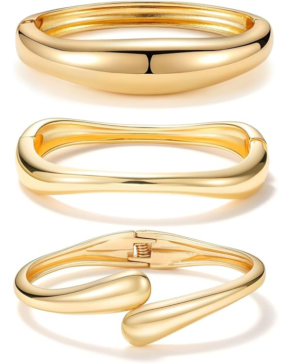 SEADAY 14K Gold Plated Chunky Bangles Set for Women | Amazon (US)