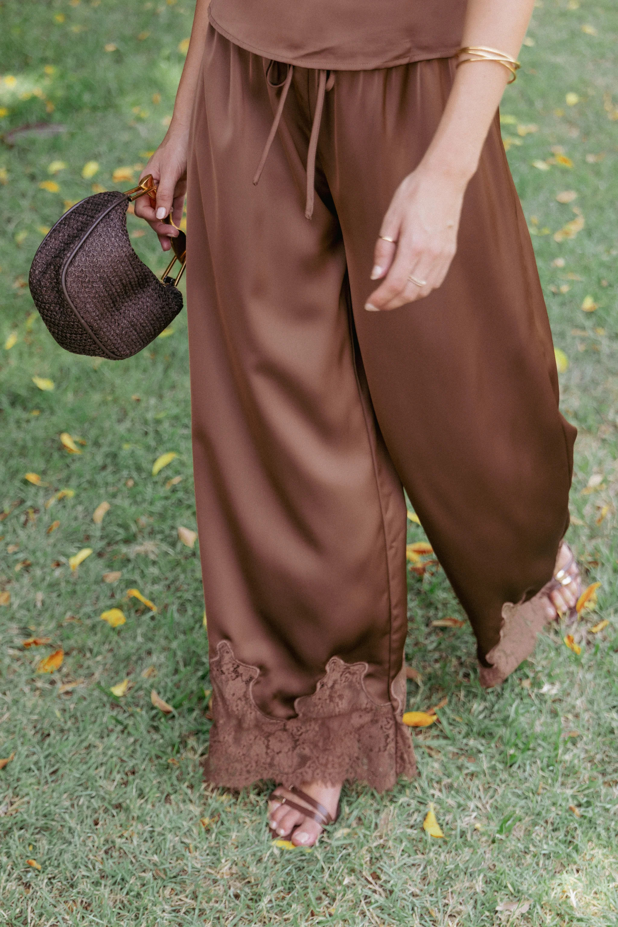 Viola Drawstring Wide Leg Pant - Chocolate | Petal & Pup (US)